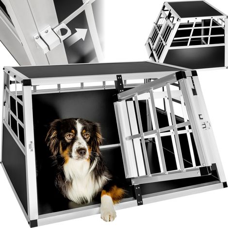 Cage de transport pour chiens sécurisée avec dos droit aluminium noir
