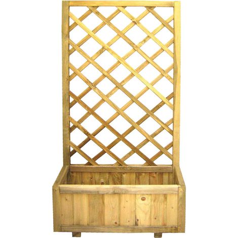 Fioriera rettangolare Merida con pannello grigliato in legno di pino impregnato 30x75x180 cm per uso interno e esterno (1/3)