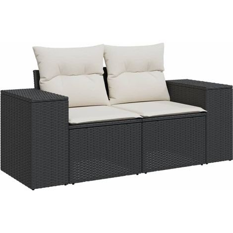 Canapé de jardin avec coussins 2 places noir résine tressée (1/5)