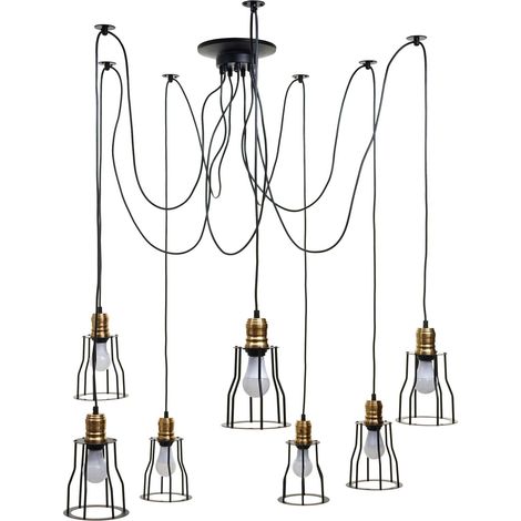 Suspension HWC-H81, lampe suspendue, métal industriel réglable en hauteur, noir 7x abat-jour cage (1/5)