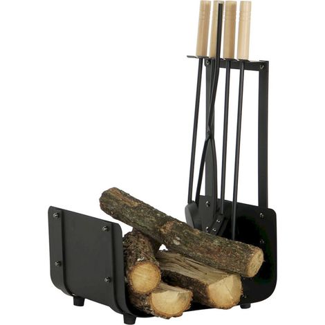 Objet de décoration range-bûches mural bois et noir - Noir et bois naturel