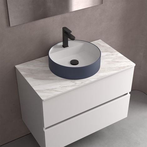 Vasque à poser BICA sans siphon ni bonde à clapet SOLID SURFACE Night Blue Ø 390 x 105 mm (1/3)