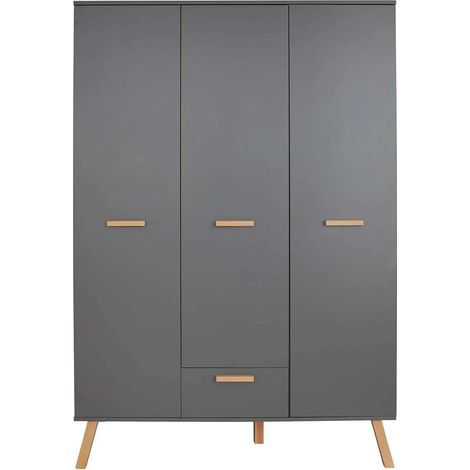 Armoire de rangement 3 portes 1 tiroir mélaminé gris mat Mathys (1/5)