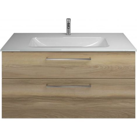 Burgbad Eqio Glas-Waschtisch mit Unterschrank, 2 Auszüge und Stangengriff Frassino Dekor Cappuccino/Alpinweiss 122 cm (1/2)