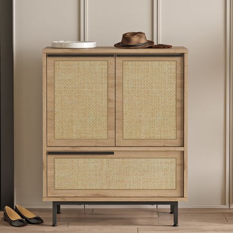 Scarpiera a 3 ante con finitura legno e canna 75x90cm ABA