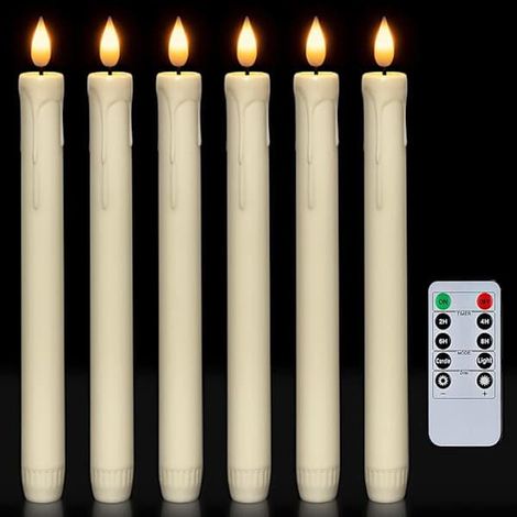 Lot de 6 bougies LED à piles avec télécommande et minuterie, cire véritable, lumière blanche chaude vacillante D (1/5)