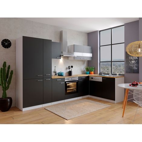 Cuisine Kitchenette d'angle Blanc Noir Malia 310x172 cm Respekta