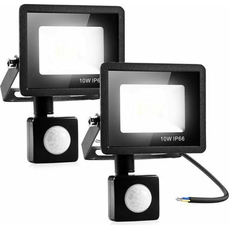 2 Lampe de Sécurité 10W Avec Détecteur de Mouvement PIR, Projecteur à LED Intelligent, Lumières Exterieur 800 Lumens 3000K Blanc Chaud, Spot LED Extérieur étanche IP66 pour Jardin, Garage,Véranda [Cla (1/5)