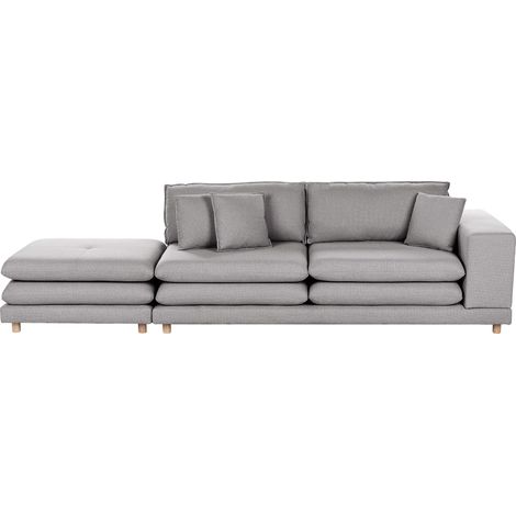 Canapé Moderne 2 Places avec Ottoman en Tissu Polyester Coussins Amovibles Arrangement Flexible et Dossier Gris Heden (1/5)