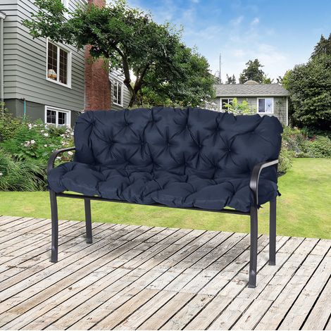 Cojín para banco 3 plazas 150 x 98 x 8 cm con lazos, poliéster, azul oscuro OKMYHOME (1/5)