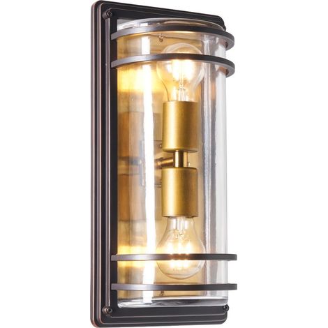 Litecraft Rico Large Outdoor Wall Lantern 2 Light With Brass Accents - Antique Bronze (1/5)