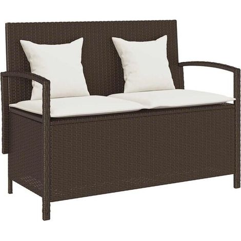 Banc de rangement extérieur en polyrotin avec coussin marron (1/5)