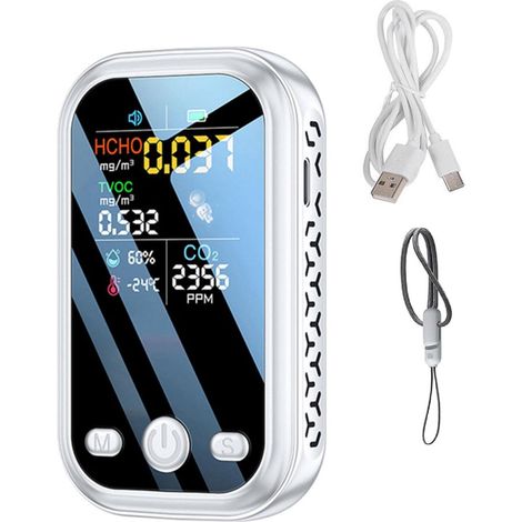 1.9-inch Home Air Quality Detector, 240 x 280 Resolution, Color Screen, High-Sensitivity Semiconductor Sensors, 5-in-1 Temperature and Humidity Tester HCHO TVOC CO2, inter (1/5)
