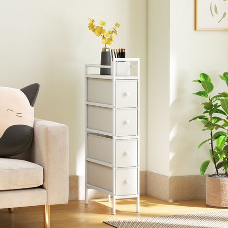 Commode 4 Tiroirs Pliables en Tissu, Meuble de Rangement Étroit, Style Moderne, Cadre en Acier, 20 x 43 x 81,5 cm Blanc (1/5)