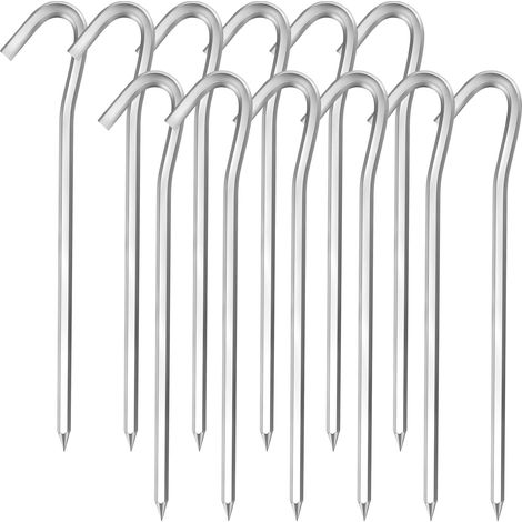 Un lot de 12 piquets de tente, 18 cm, en alliage d'aluminium, adaptés au camping, aux pique-niques en plein air, à la randonnée et à la pêche. (1/5)