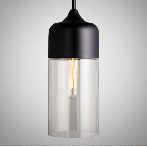 Suspension Luminaire Vintage Industriel Lustre Suspension Abat-jour en Verre Lustre Plafonnier Noir E27 Ø13CM - 1Pcs (1/5)