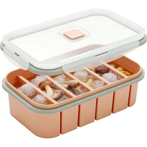 Suppen-Gefrierbehälter, Silikon-Gefrierform mit Deckel, 6 Mulden & 250 ml, Suppen-Gefrierbehälter, Lebensmittelbehälter, große Eiswürfelform für Suppe, Eiswürfel, Brühe oder Soße (1/5)