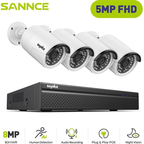 SANNCE PoE Kit di Videosorveglianza 5MP 8 Canali NVR 4Telecamera Smart IR Visione Notturna Microfono Incorporato Impermeabilità IP66 Sistema di Sicurezza (1/5)