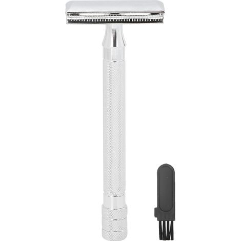 Rasoir de Sûreté Vintage à Manche Réutilisable pour Barbe et Salon, Argenté (Sans Lame) (1/5)