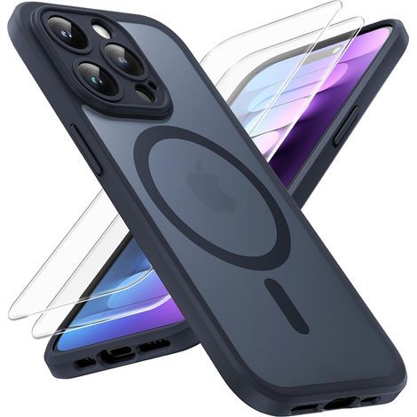 Coque magnétique pour iPhone 15 Pro, coque arrière mate translucide fine améliorée, 6,1 pouces, noire (1/5)