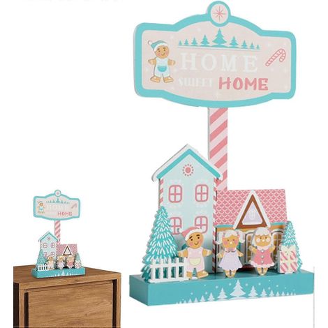 Panneau de table de Noël AURA, panneau en bois de Noël, 29x17.5x5cm Panneaux de vacances décoratifs intérieurs pour bureau, manteau de cheminée ou tables à manger, bleu lac (1/5)