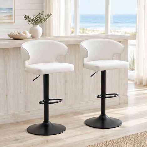 Set di 2 sgabelli da bar bianchi con schienale, regolabili e girevoli 360°, base 45 cm (1/5)