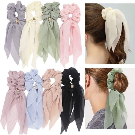 Chouchous élégants pour femmes et filles, lot de 8 chouchous à double nœud avec de jolies oreilles de lapin et des couleurs assorties (1/5)
