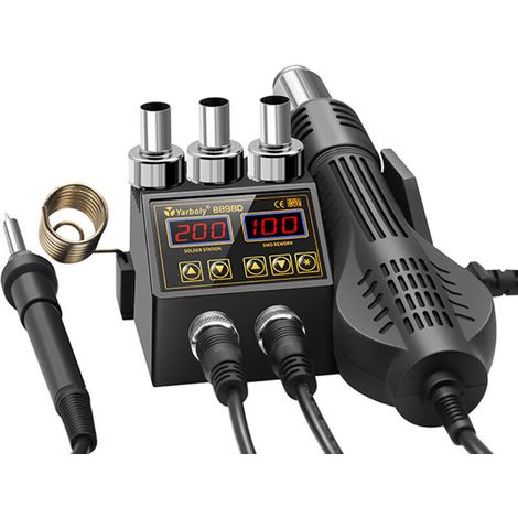 Stazione di saldatura ad aria calda da 700 W – Intervallo di temperatura 100-480 °C – Display digitale a LED – 8 livelli di flusso d'aria regolabili - 8898D-Crezuo