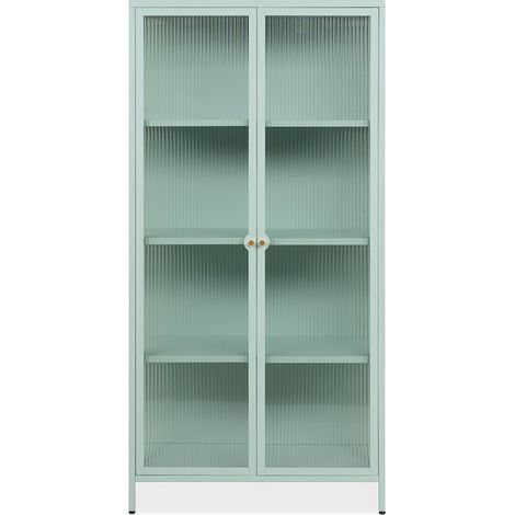 Vetrina 2 ante in vetro scanalato temperato e acciaio laminato verde menta 80x160H cm - Menny (1/5)