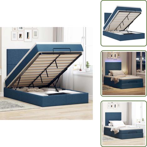 Coprimaterasso - vidaXL Struttura Letto Pouf con Materasso Blu 120x200 cm in Tessuto - Luci a LED