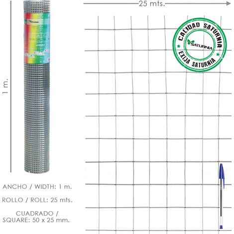 Rete Elettrosaldata Zincata 50x25/2,00/100 cm. GA Rotolo 25 metri