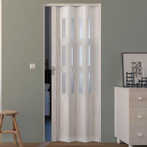 Porta a Soffietto da Interno 88,5x214 cm in PVC con Vetro Florance Pino Sbiancato (1/3)