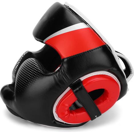 Casque de boxe avec protection faciale épaisse Sanda Fighting Muay Thai, équipement d'entraînement pour adultes, taille L, rouge (1/5)