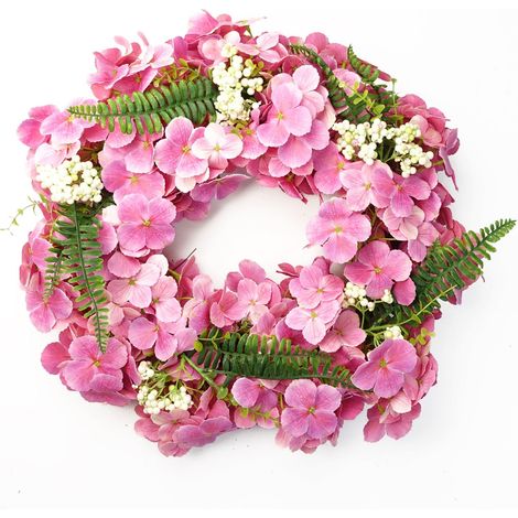 40cm Artificial Pink Floral Blossom Wreath (1/5)