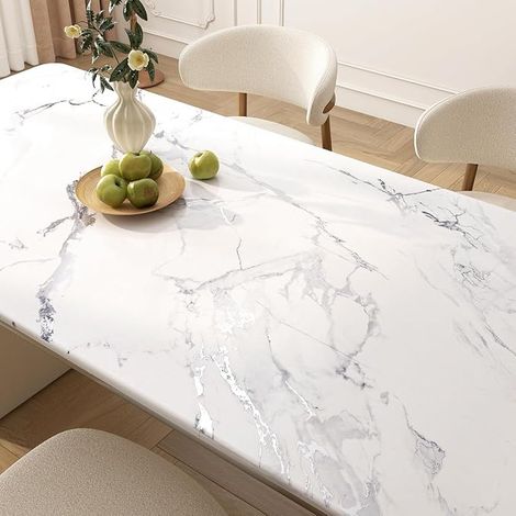 White Silver Glossy Marble Adhesive Paper Decorative Table Vinyl Adhesive Marble Coating Worktop Adhesive Kitchen Wallpaper Sticker Wardrobe 30 cm x 5 m (1/4)