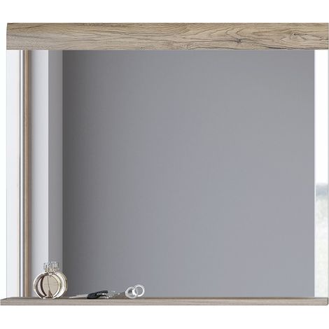 Grande specchio design collezione OHIO colore rovere chiaro con mensola integrata.