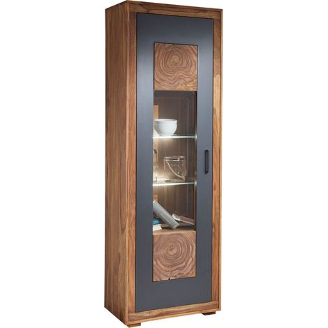 Vitrine Sheesham 66x40x201 gebeizt TURIN 01