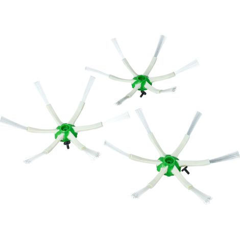 vhbw 3x spazzola laterale compatibile con iRobot Roomba i7, i7+, e6, e5 robot aspirapolvere - Set spazzole, bianco / verde, a 6 bracci (1/4)