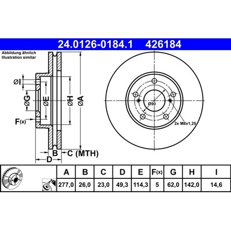 Lot de 2 Disques de frein ATE 24.0126-0184.1 TOYOTA 43512-02330