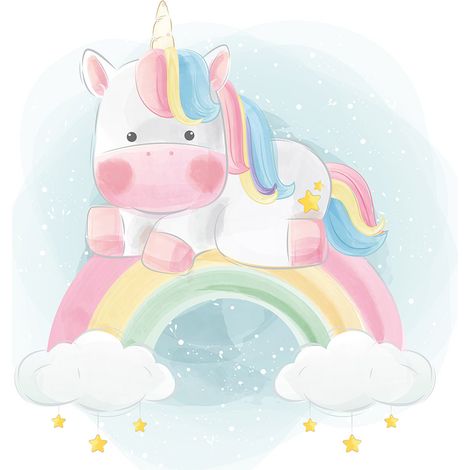 Papier peint panoramique Enfants - Licorne Arc-en-Ciel - 130 cm x 87 cm (1/2)
