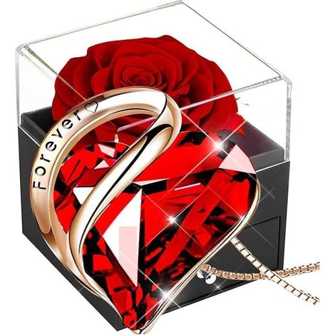 Rose eternelle Cadeau Femme,Les Roses Conservée,Rosen Stabilisée,Préservée Fleur,Cadeau pour Elle la Noël,La Saint-Valentin,Fête des mères,Anniversaire (1/5)