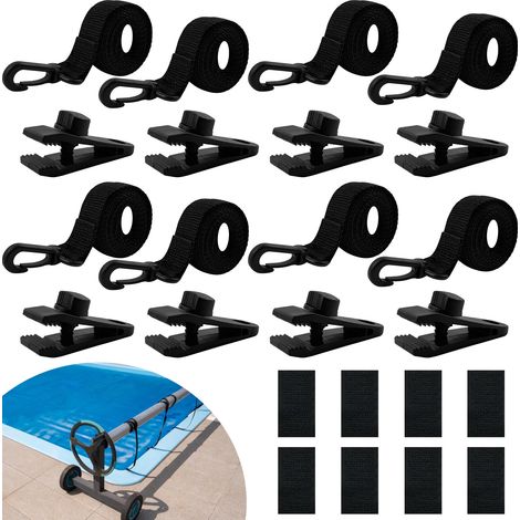 Enrouleur de piscine - Bandes de fixation - Accessoires de fixation et pinces pour système d'enroulement mobile - Film solaire mobile pour bâches de piscine (1/5)