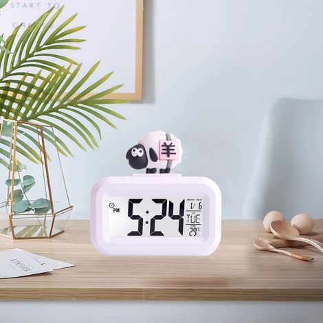 Niedliche elektronische Uhr mit Cartoon-Motiv für Kinder, multifunktionale LED-Anzeige für Temperatur und Luftfeuchtigkeit, weiß (1/5)