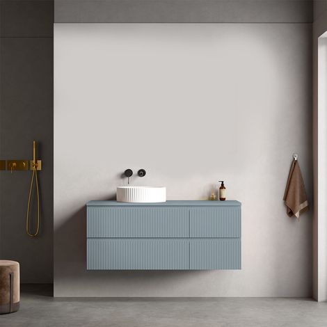 Mobile bagno sospeso cannettato reversibile 120 cm Blu Avio per Lavabo d'appoggio Senza Specchio - Fiji Paint Top Canneté (1/4)