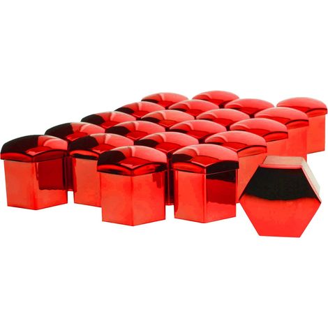 Cache-boulons de jante 19 mm Rouge métallisé + extracteur, 20 pièces.