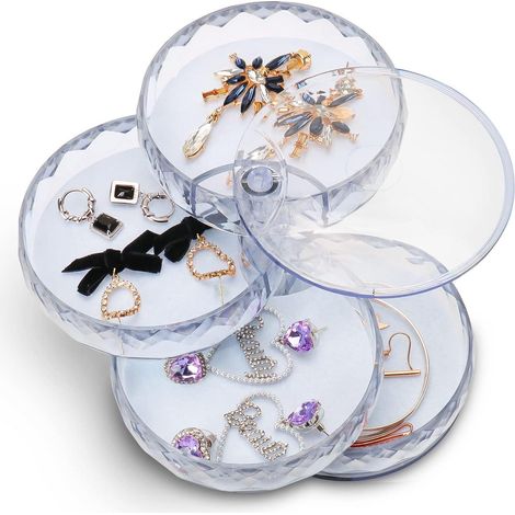 Drehbarer Schmuckkasten 4 Ebenen transparent für Ringe, Ohrringe, Halsketten (1/5)