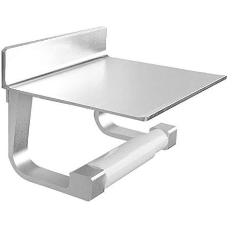 Porte-papier toilette avec étagère de rangement pour rouleau supplémentaire, finition argentée, fixation murale, accessoire de salle de bain (1/5)