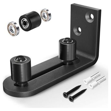 Sliding Barn Door Guide, Ball Bearing, Adjustable Bracket, Wall Mount System, Flush Flat Bottom, 2 Assembly Options, Fits All Door Sizes, Black (1/4)