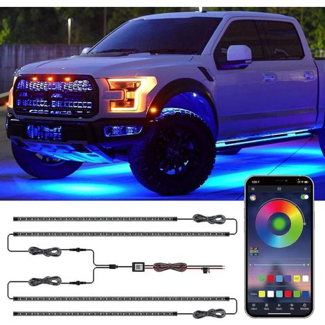 Éclairage sous caisse de voiture RGB avec contrôle par application, capteur sonore, 16 millions de couleurs, mode musical personnalisable, 29 modes prédéfinis, éclairage sous caisse à 2 lignes (1/5)