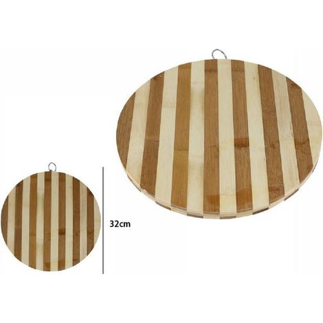 Trade Shop - Tabla De Corte De Bebé 'madera Bambú Natural Mesa Cortando La Cocina Redonda 32cm 58376 - (1/2)